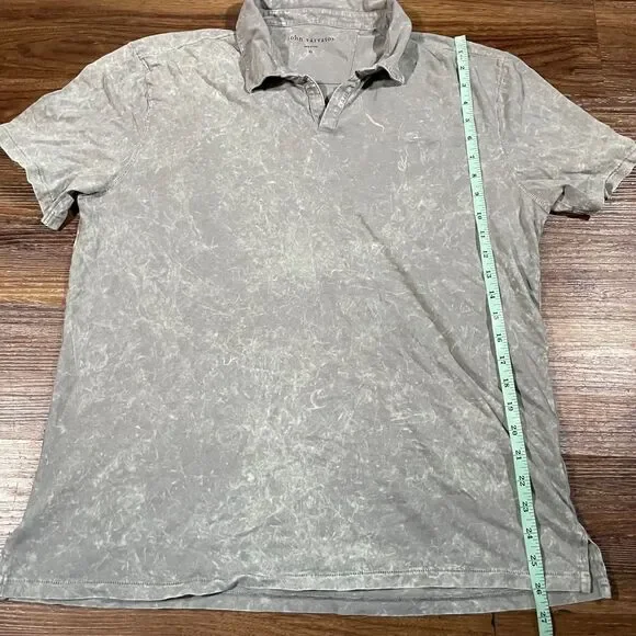 John Varvatos Bodhi Polo Shirt Mens XL Marble Wash Logo Open Placket Med Gray - Picture 4 of 8